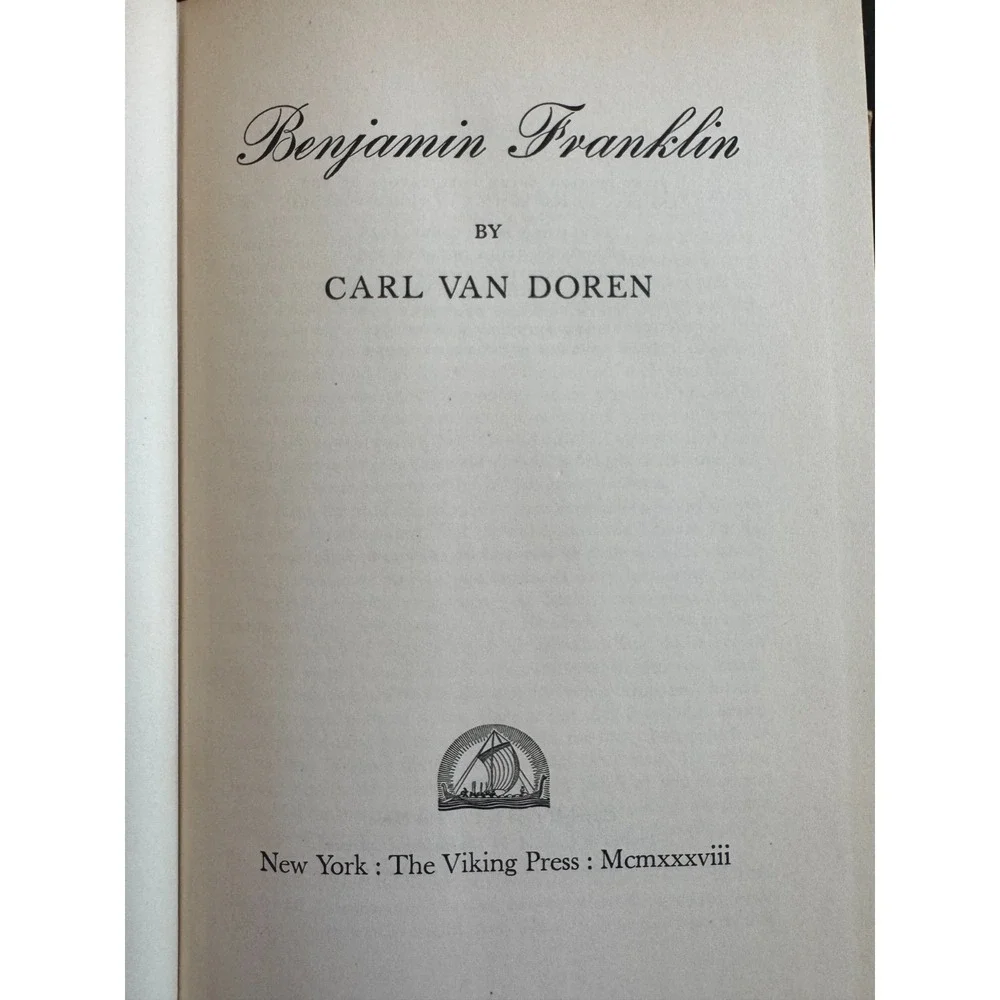Benjamin Franklin by Carl Van Doren - 1st Edition - Viking 1938 in DJ Vintage